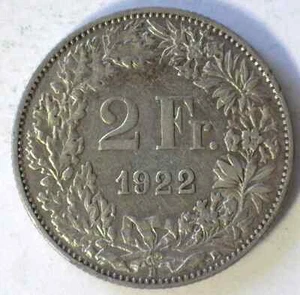 SUIZA 1922B PLATA 2 FRANCOS EN MUY BUEN ESTADO/XF KM-21 ESCASO 400.000 ACUÑACIÓN - Imagen 1 de 2
