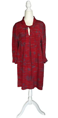 Blusa túnica para mujer seda roja cuello corbata manga larga calce mediano Foto 1 de 4