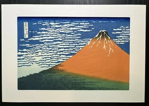 UKIYO-E by HOKUSAI Real Japanese Woodblock Print Red Aka Fuji Gaifu Kaisei - Picture 1 of 8