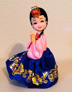 Vintage Asian Korean Big Eyes Bradley Style Stockinette Silk Doll 7.5" - Picture 1 of 6