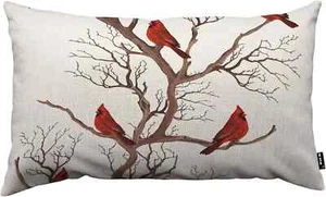 Schöne rote Vögel Kissenbezüge 12x20 Zoll Kardinäle auf nacktem braunem Baum BH... - Bild 1 von 4