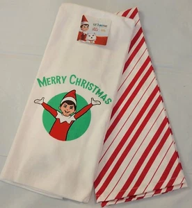 Elf On The Shelf 2 Pack Kitchen Tea Towels Striped 16” x 28” Christmas Holiday - Picture 1 of 12