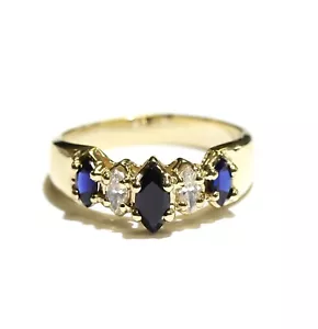 10k yellow gold sapphire cubic zirconia cz anniversary ring 4.5g vintage estate - Picture 1 of 7