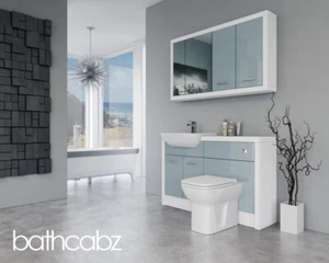 BATHROOM FITTED FURNITURE DUCK EGG BLUE GLOSS / WHITE MATT D2 1300MM WITH WALL U - Picture 1 of 5