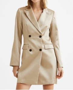 H&M Champagner Zweireiher Satin Kleid/Blazer Jacke Gr. M Neu mit Etikett - Bild 1 von 12