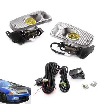 Yellow Fog Light Lamps Complete Kit For 92-95 HONDA CIVIC EG Hatch Or Coupe - Image 1 of 4