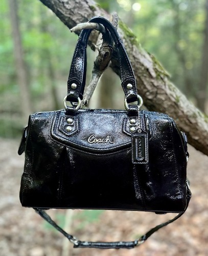 Borsa Coach Ashley in pelle verniciata tracolla mogano marrone cioccolato borsetta