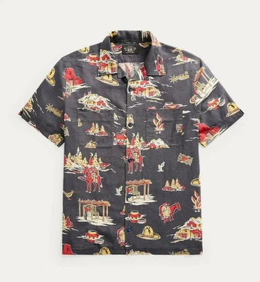 Double RL RRL Ralph Lauren Print Linen-Blend Rodeo Camp Hawaiian Aloha Shirt - Image 1 of 4
