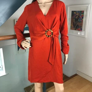 Topshop Ladies Horn Ring Wrap Dress Size 10T Orange Long Sleeve V-Neck Occasion - Picture 1 of 9