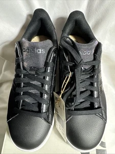 Adidas Men's Grand Court 2.0 Size 6 Core Black Silver Metallic Tennis Shoes NIB - Picture 1 of 9