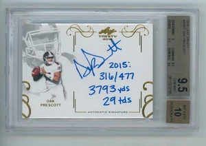 2016 Leaf Trinity Dak Prescott Rookie Inscription Stats Auto BGS 9.5 Gem Mint - Picture 1 of 2