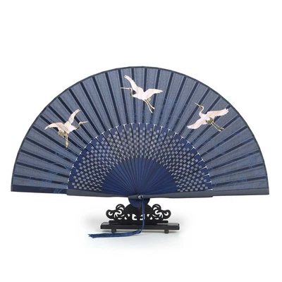 Bamboo Silk Folding Hand Fan Chinese Style Japanese Dance Fan Crane/Plum Blossom - Image 1 of 4