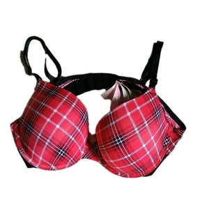 Pink Victoria's Secret Bra red plaid wear everywhere super push up 38B - Picture 1 of 6