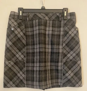 Eddie Bauer Women's Size 6 Lined Heavy Wool Blend Gray Black Plaid Skirt Short - Picture 1 of 8