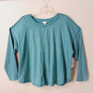 Terra Sky Top Donna 1X (16W-18W) Tunica Ufficio Casual Teal Manica Lunga Grezzo 5519 - Foto 1 di 8