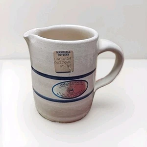 Vtg Marshall Texas Pottery 6” Pitcher Hand Turned Double Navy Stripe Stoneware - Picture 1 of 4