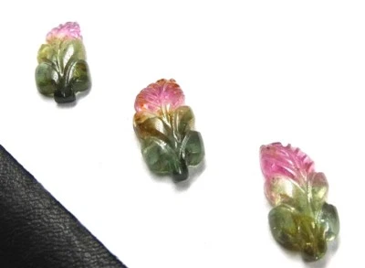 Natural Multi Tourmaline Leaves 10.64 Ct Carved Gemstone For Earrings/pendant - Image 1 of 4