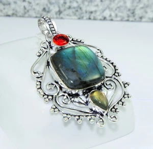 Beachtenswerte Damen-Anhänger Anhänger Labradorit, Quarz, Sterling Silber 925 - Bild 1 von 2