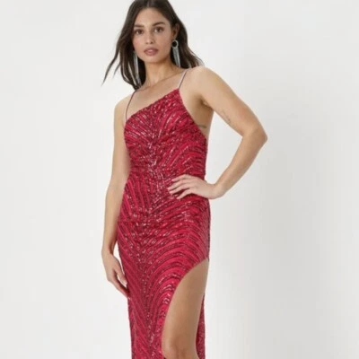 Lulus Minuet Kiara Rhinestone Strap Sequin Fuchsia Maxi Gown with Slit Large NWT - Image 1 of 4