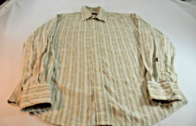 Robe Di Kappa Men button Up Shirt Size XL Tan White Stripe with Design Cotton  - Image 1 of 4