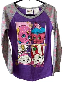 Shopkins Raglan T shirt Girls Size 6 6X Purple Heart Stars Character Top - Picture 1 of 4