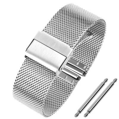 Edelstahl 12. 14. 16. 18. 20. 22. mm Mesh-Uhrenarmband Milanaise Silbern Metall - Bild 1 von 4