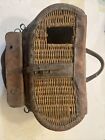 Large Vintage Wicker & Leather Creel Basket Fishing Trout 15 x 7 x 8