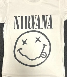 Nirvana 'happy face' Kurt Cobain - Camiseta Oficial DAMAS Blanca NUEVA / VENTA - Imagen 1 de 2