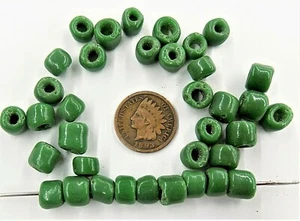 50 Old Greasy Green Venetian Crow Trade Beads African V252 - Picture 1 of 1