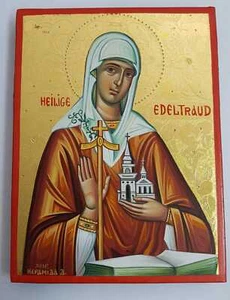 Heilige Edeltraud IKONE handgemalt 24 Karat Gold Icon Edeltraut Ikona St. Icone - Picture 1 of 3