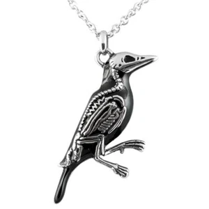 Stainless Steel Crow Bird Skeleton Necklace Raven Bone Pendant - Picture 1 of 6