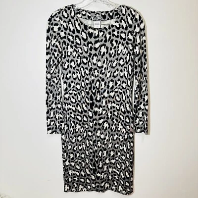 $338 Diane Von Furstenberg Rare 100% Silk Leopard Shift Dress Size 0 Grey Black - Image 1 of 4