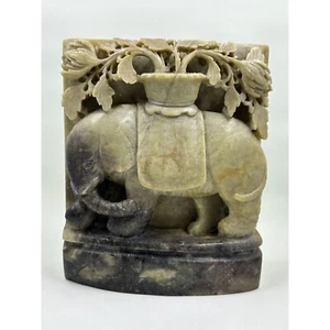 Estatua de elefante vintage de mármol esculpida a mano 7"" X 5,75"" decoración de sujetalibros tesoro - Imagen 1 de 10