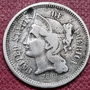 1868 Three Cent Nickel 3c Circulated MAJOR LAMINATION ERROR #74945 - Picture 1 of 2