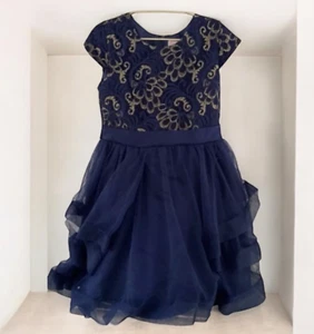 Wonder Nation Girl's Size 6 Navy Gold Tulle Ruffle Dressy Party Dress - Picture 1 of 6