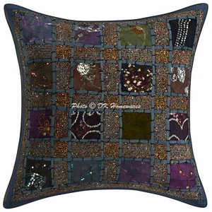 Funda de almohada para lanzar lentejuelas bordadas cojín étnico geométrico con mosaico de algodón - Imagen 1 de 5