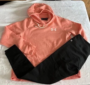 Woman’s Under Armor Hood Sweatshirt & Leggings Set Size M Med Medium EUC - Picture 1 of 6