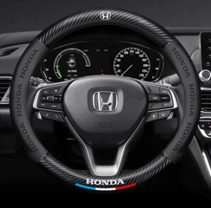 15" PU Leather+Carbon fiber Steering Wheel Cover For 1969-2024 Honda All models - Picture 1 of 11