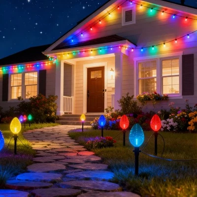 23Ft Jumbo C9 Plug-in Outdoor Pathway Lights ,Hanging String Lights Christmas - Image 1 of 4