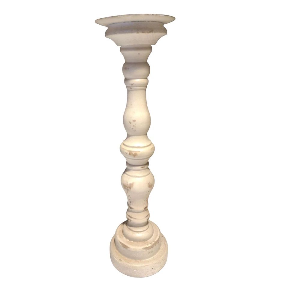 Candelabro pilar vintage de madera rústica de 16" blanco lavado país francés Foto 1 de 4