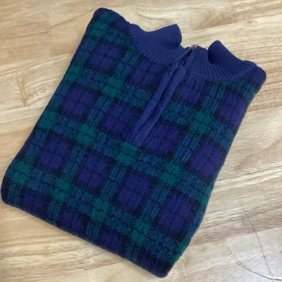 Boys Janie And Jack Tartan 1/4 Zip Plaid Pullover Sweater - Navy/Green- 12 - Image 1 of 4