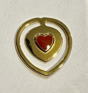 JUDITH LEIBER Vintage Gold Tone Heart w/Red Cabochon Stone Money Clip Bookmark - Picture 1 of 4
