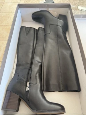 Franco Sarto Anberlin Leather Boots Size 5.5 M Black Block Heel Square Toe - Image 1 of 3