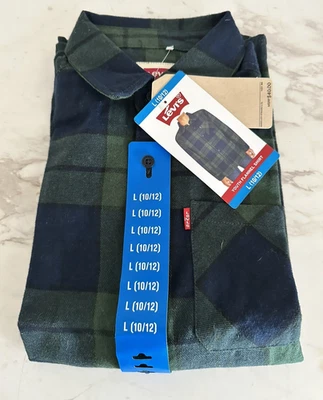 NUEVO CON ETIQUETAS $40 Levi's Jóvenes Niños Talla L (10-12) Verde Azul Franela a Cuadros Top Camisa Básica Foto 1 de 4