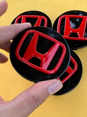 HONDA Set Of 4 Black/Red Wheel Center Caps 69MM - - Satisfaction Guaranteed - Image 1 of 4