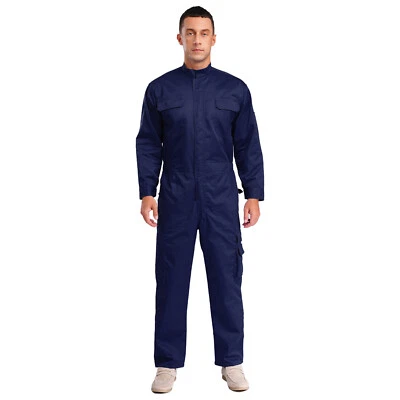 Men Jumpsuit Long Sleeves Overall Spray Painting Bodysuit Pockets Workwear Work - Image 1 of 4