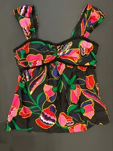 Marc Jacobs Navy Pink Red Floral Silk Sleeveless Blouse Size 2 - Picture 1 of 7