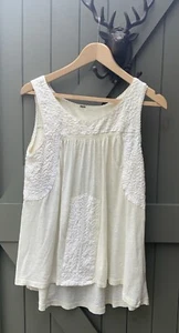Free People | Cremefarbenes ärmelloses Top mit besticktem Boho-Einsatz | Damen Größe M - Bild 1 von 19