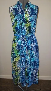 Blue Ginger Island Dress Blue Green Button Front Size M Rayon Mint - Picture 1 of 14