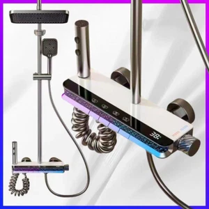 Thermostat Digital Display Shower Faucet Set Wall Mount Rain Shower Mixer Unit - Picture 1 of 7